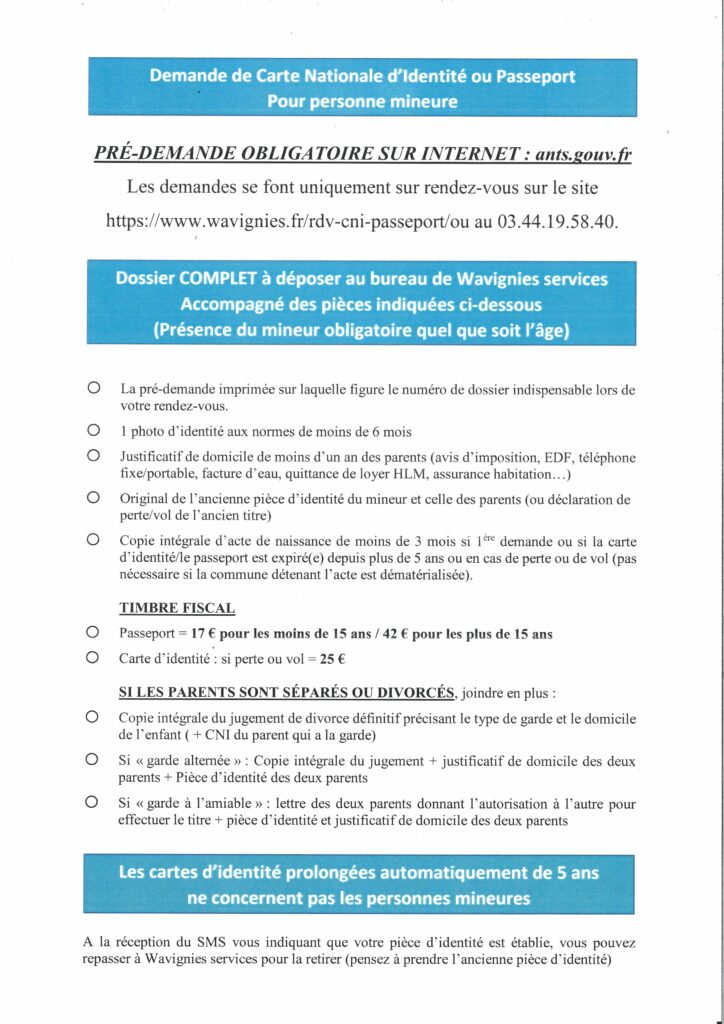 RDV CNI/Passeport – Mairie de Wavignies
